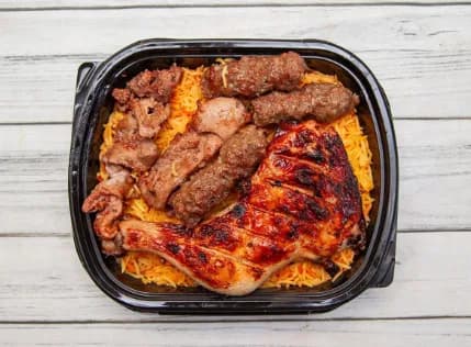 1/4 فرخة، 2 قطعة لحم، أرز